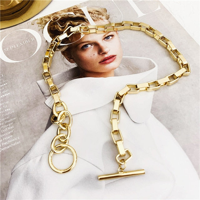 Peri'sBox Box Chain Toggle Clasp Gold Necklaces Mixed Linked Circle Necklaces for Women Minimalist Choker Necklace Hot Jewelry