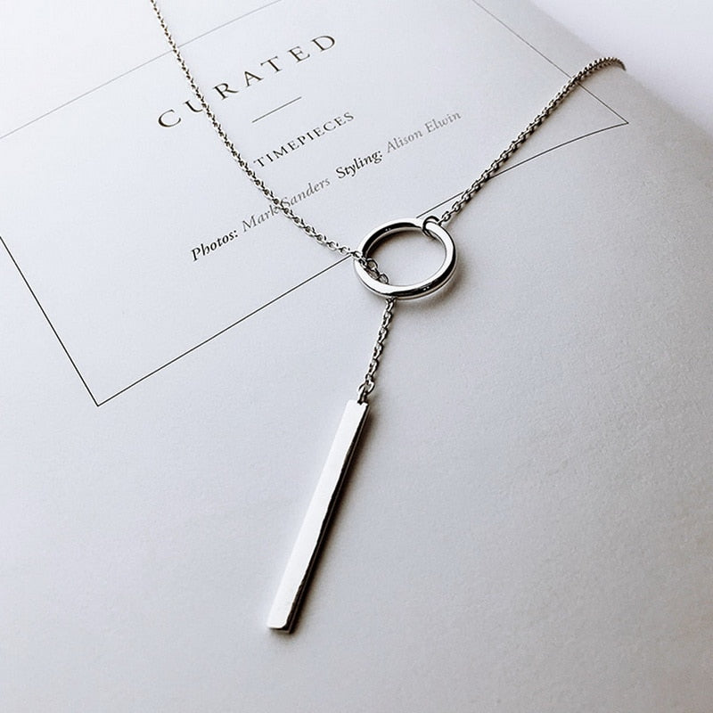XIYANIKE Vintage 925 Sterling Silver Jewelry Circle Strip Long Chain Pendants&Necklaces sterling-silver Choker Necklace VNS8002