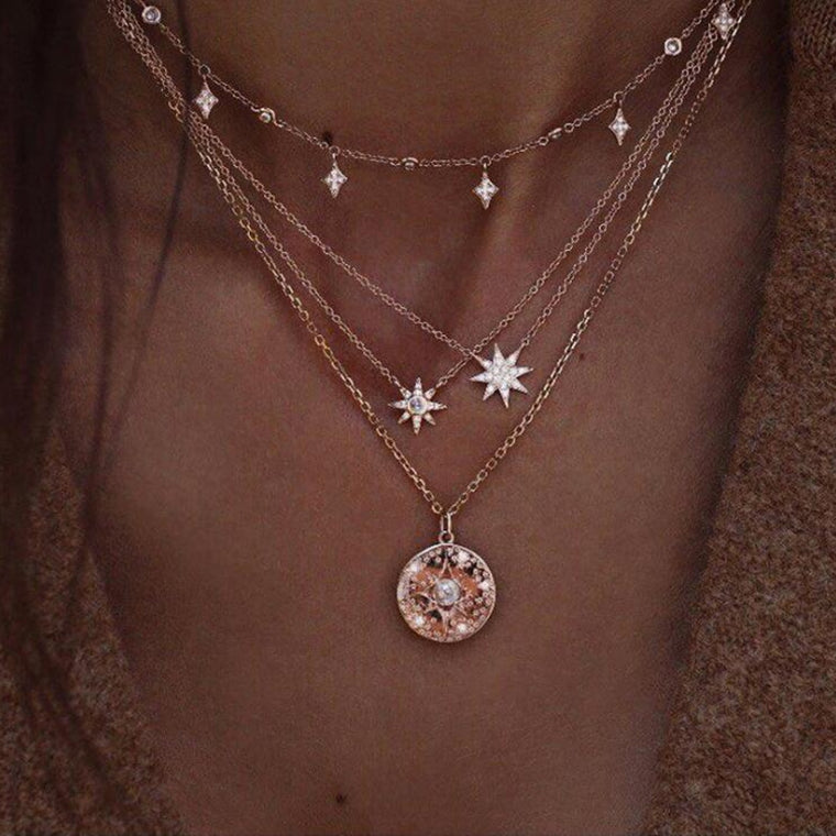 IPARAM Fashion New Star Multi-layer Women Necklaces 2020 Classic Gold Chain Pendant Necklace For Women Jewelry Gift