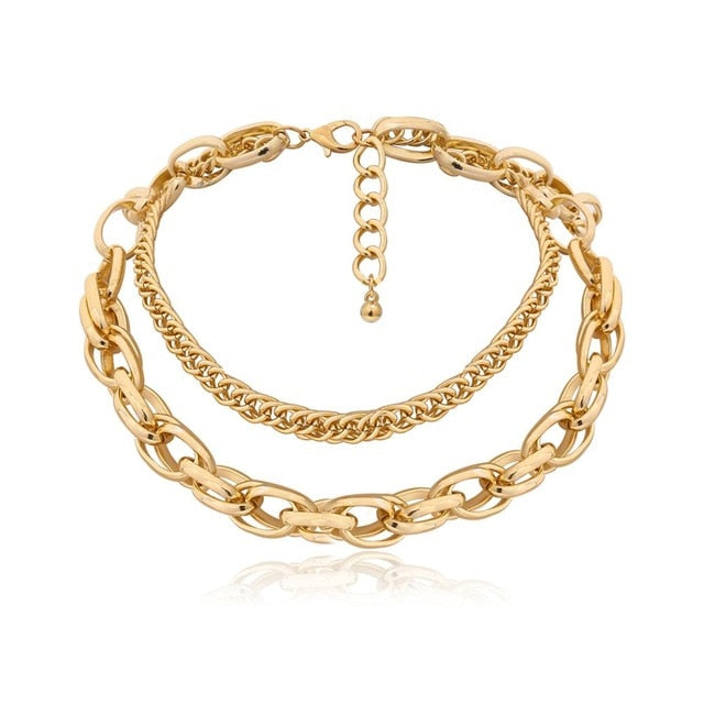 Punk Miami Cuban Choker Necklace Collar Statement Hip Hop Big Chunky Aluminum Gold Color Thick Chain Necklace Women Jewelry
