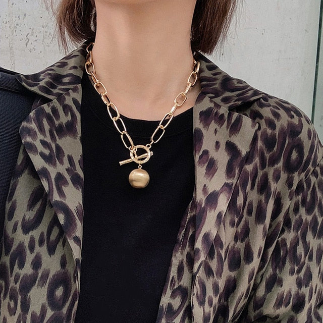 Peri'sBox Box Chain Toggle Clasp Gold Necklaces Mixed Linked Circle Necklaces for Women Minimalist Choker Necklace Hot Jewelry
