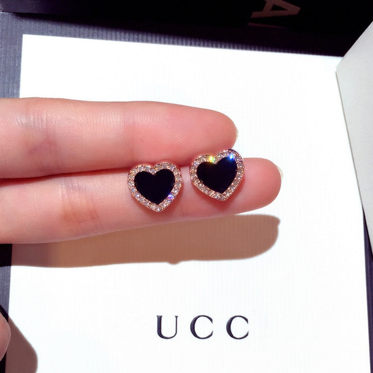 Cute Korean Earrings Heart Bling Zircon Stone Rose Gold Stud Earrings for Women Fashion Jewelry 2019 New Gift