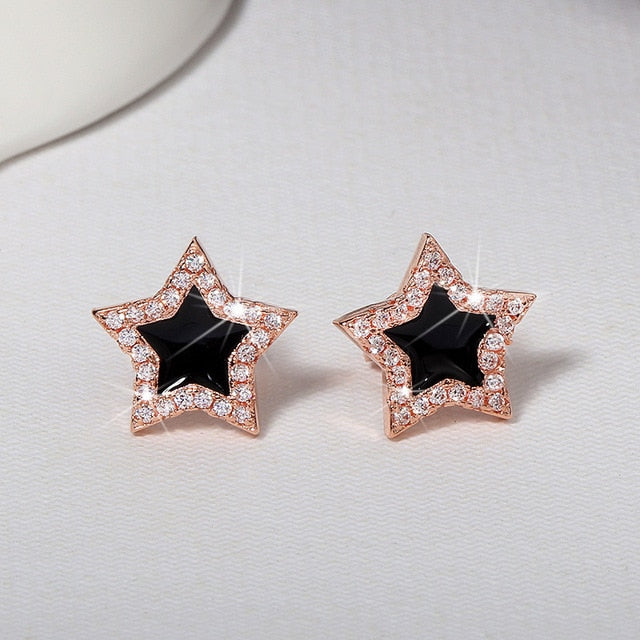 Cute Korean Earrings Heart Bling Zircon Stone Rose Gold Stud Earrings for Women Fashion Jewelry 2019 New Gift