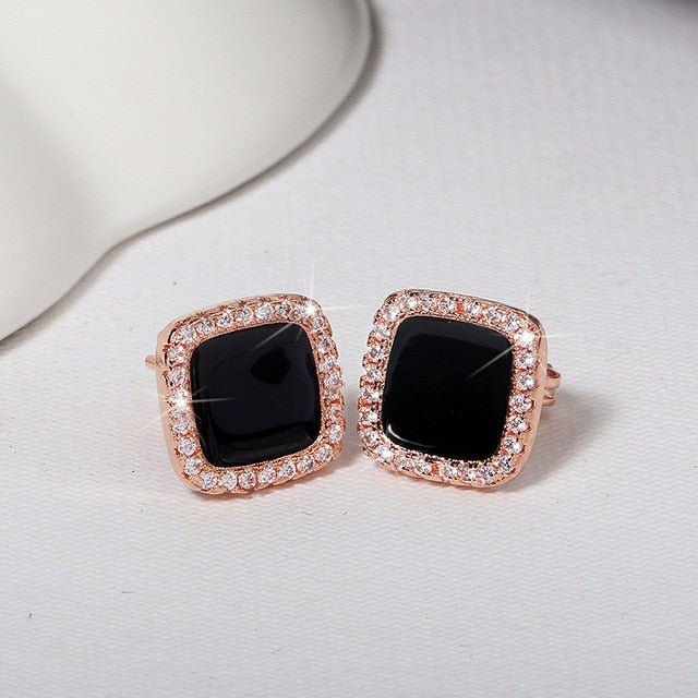 Cute Korean Earrings Heart Bling Zircon Stone Rose Gold Stud Earrings for Women Fashion Jewelry 2019 New Gift