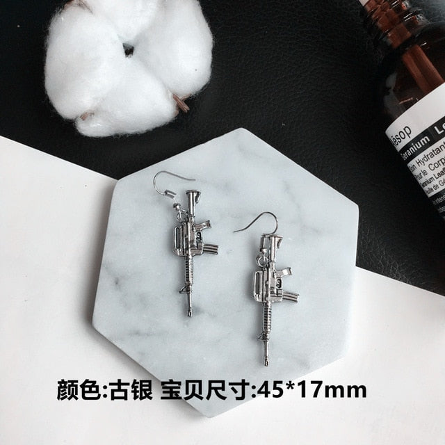 Punk Cheap Sliver Handcuffs Blade Gun Drop Earrings Creativity Jewelry Accessories Women Simple Fashion Cool Wholesale Pistols
