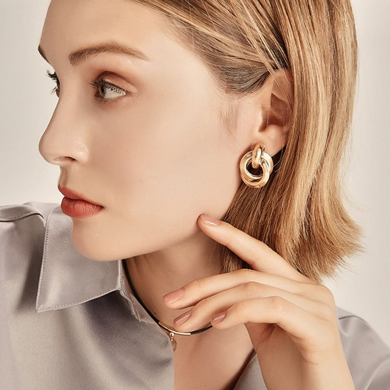 Flashbuy Gold Color Alloy Drop Earrings For Women Simple Exaggeration Earrings Wedding Fashion Jewelry Trendy Accessories