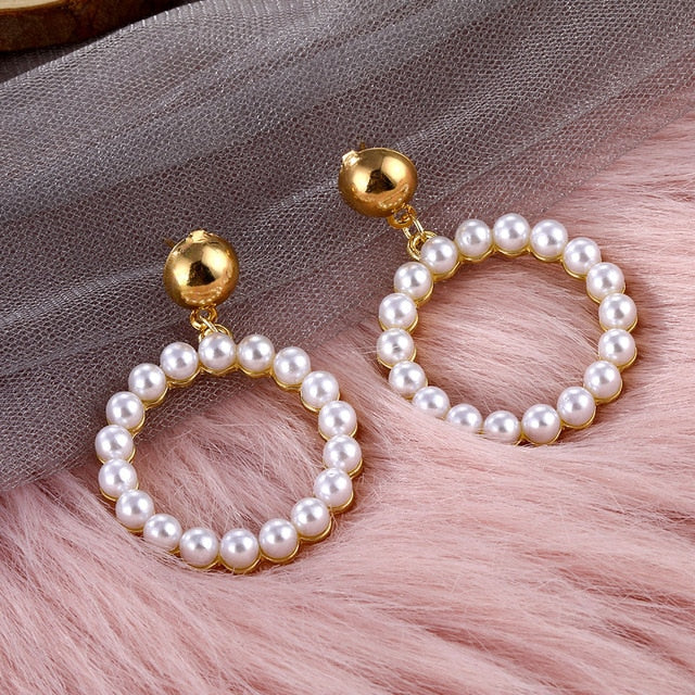 IPARAM Trend Simulation Pearl Long Earrings Female White Round Pearl Wedding Pendant Earrings Fashion Korean Jewelry Earrings