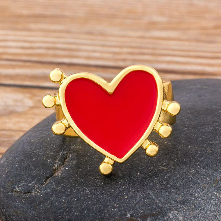 Fashion Simple Heart Shaped Rings For Women Gold & Red Color Adjustable Ring Best Party Wedding Anniversary Jewelry  Gift