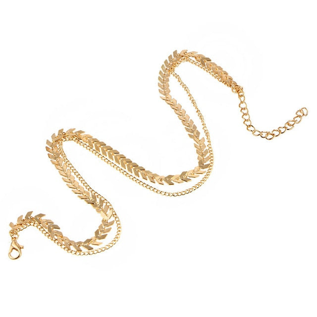 2019 New Chain Choker Two Layers Necklaces Fishbone Airplane Shape Gold Color Necklace Flat Chain jewelry