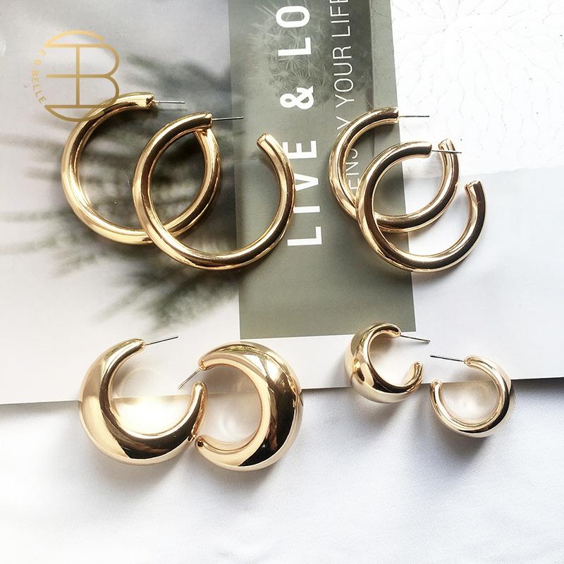 Street Style CC Hoop Chunky Gold Small Big Hoop Earrings For Women Punk Metal Gold Circle Earrings