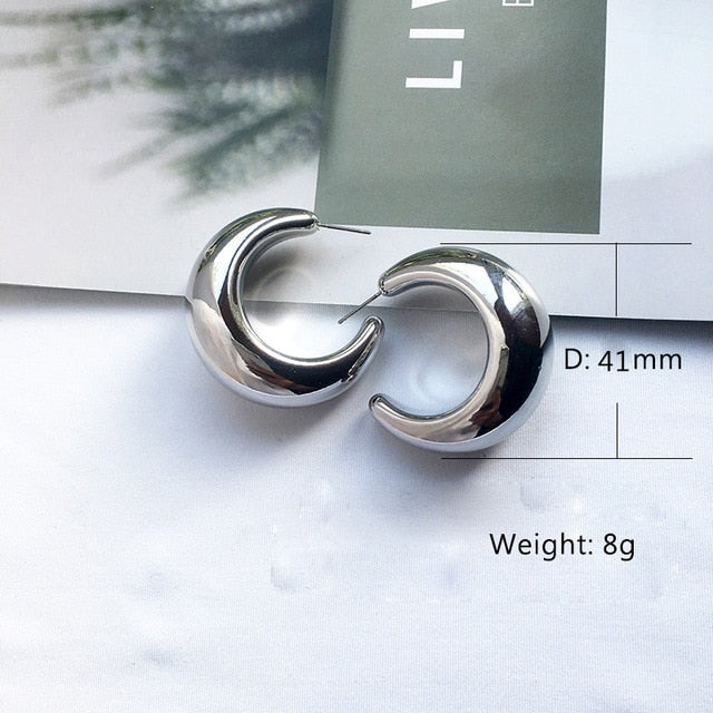 Street Style CC Hoop Chunky Gold Small Big Hoop Earrings For Women Punk Metal Gold Circle Earrings