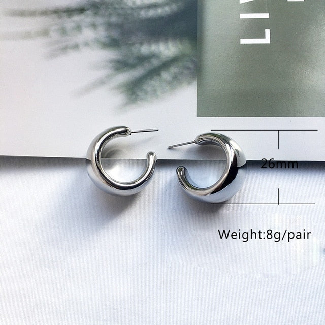 Street Style CC Hoop Chunky Gold Small Big Hoop Earrings For Women Punk Metal Gold Circle Earrings