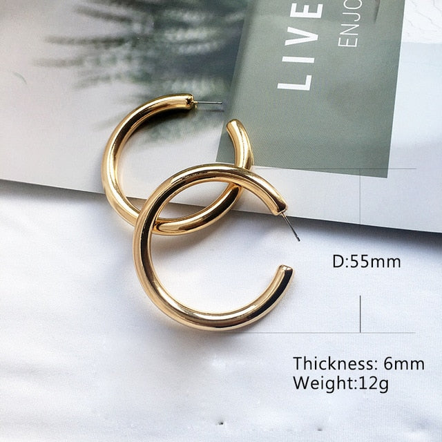 Street Style CC Hoop Chunky Gold Small Big Hoop Earrings For Women Punk Metal Gold Circle Earrings