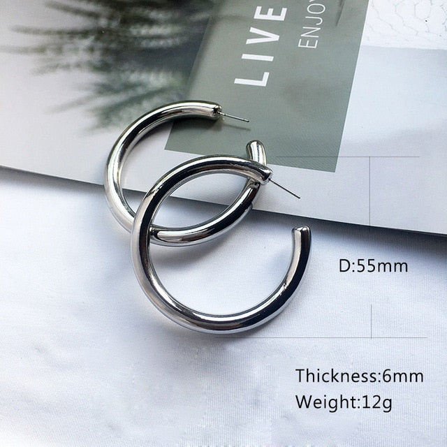 Street Style CC Hoop Chunky Gold Small Big Hoop Earrings For Women Punk Metal Gold Circle Earrings