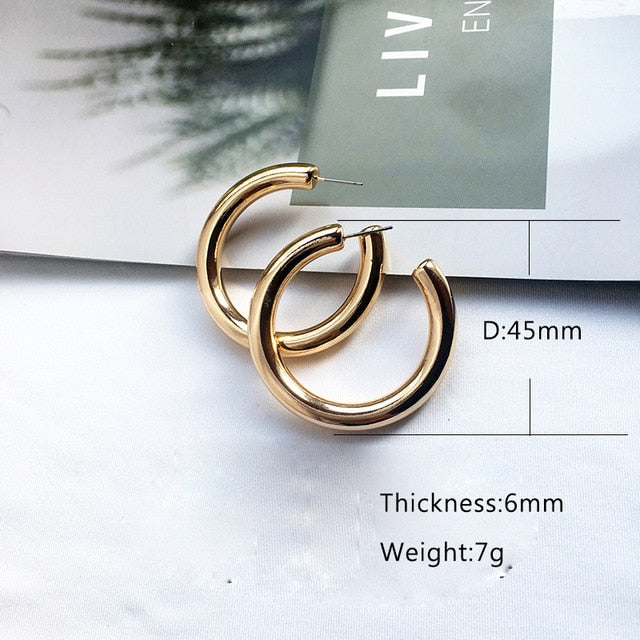 Street Style CC Hoop Chunky Gold Small Big Hoop Earrings For Women Punk Metal Gold Circle Earrings