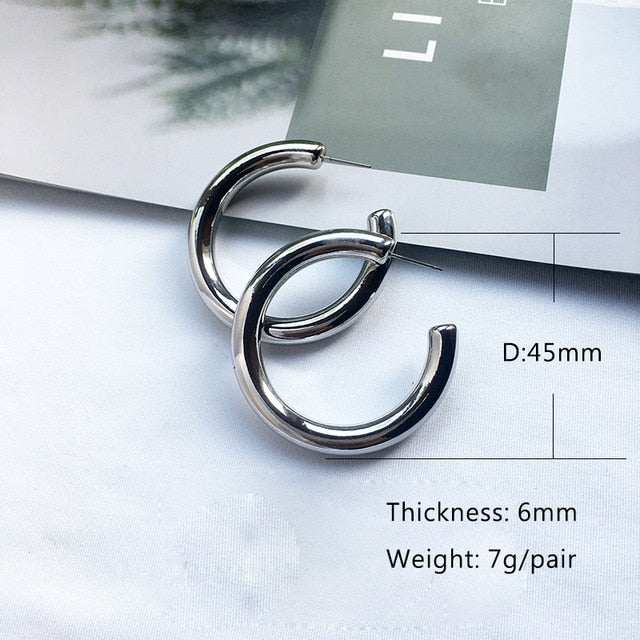 Street Style CC Hoop Chunky Gold Small Big Hoop Earrings For Women Punk Metal Gold Circle Earrings