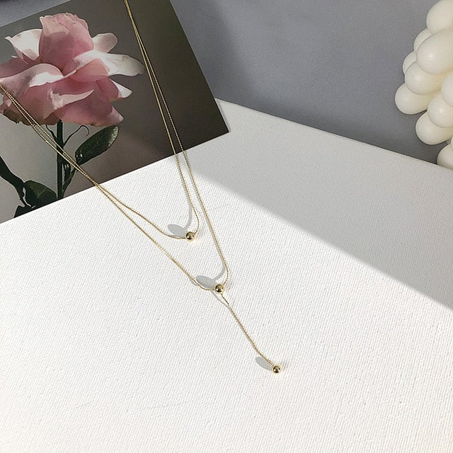Kpop Fashion Pearl Choker Necklace Women Cute Girl Gold color Double Layer Chain Pearl Pendant Korean Jewelry Woman 2020 Collar