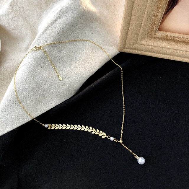 Kpop Fashion Pearl Choker Necklace Women Cute Girl Gold color Double Layer Chain Pearl Pendant Korean Jewelry Woman 2020 Collar