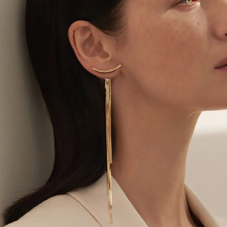 Vintage Gold Color Bar Long Thread Tassel Drop Earrings for Women Glossy Arc Geometric Korean Earring Fashion Jewelry 2020 Gifts
