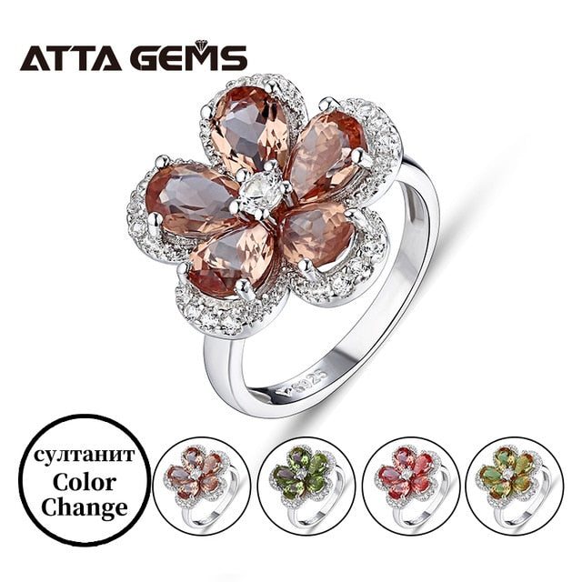 Zultanite Меняющий цвет камень Silver Women's Ring S925 Created Turkish Zultanite Colorful Flower Lovely Style for Women's Gifts