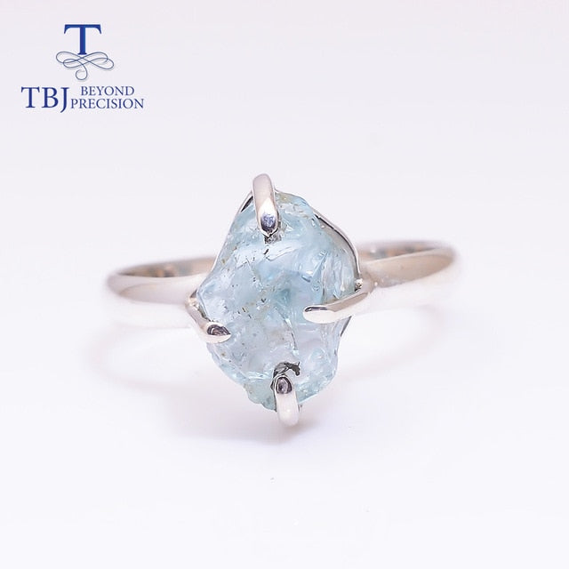 2020 NEW handmade gemstone Ring natural 4ct Aquamarine Rough gemstone jewelry 925 sterling silver handmade unique piece for girl