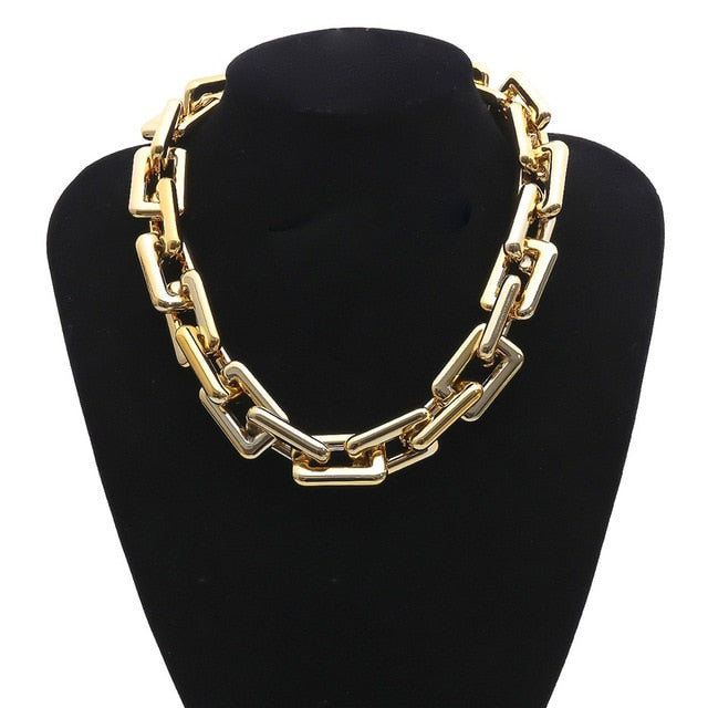 Punk Miami Cuban Choker Necklace Collar Statement Hip Hop Big Chunky Aluminum Gold Color Thick Chain Necklace Women Jewelry