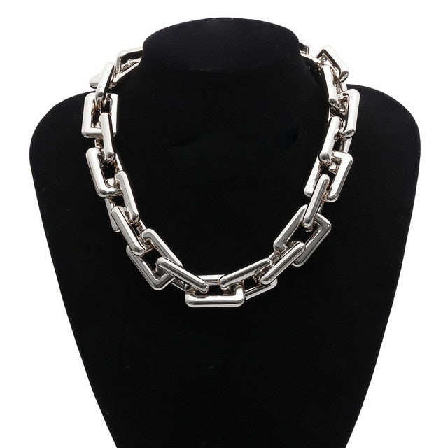 Punk Miami Cuban Choker Necklace Collar Statement Hip Hop Big Chunky Aluminum Gold Color Thick Chain Necklace Women Jewelry