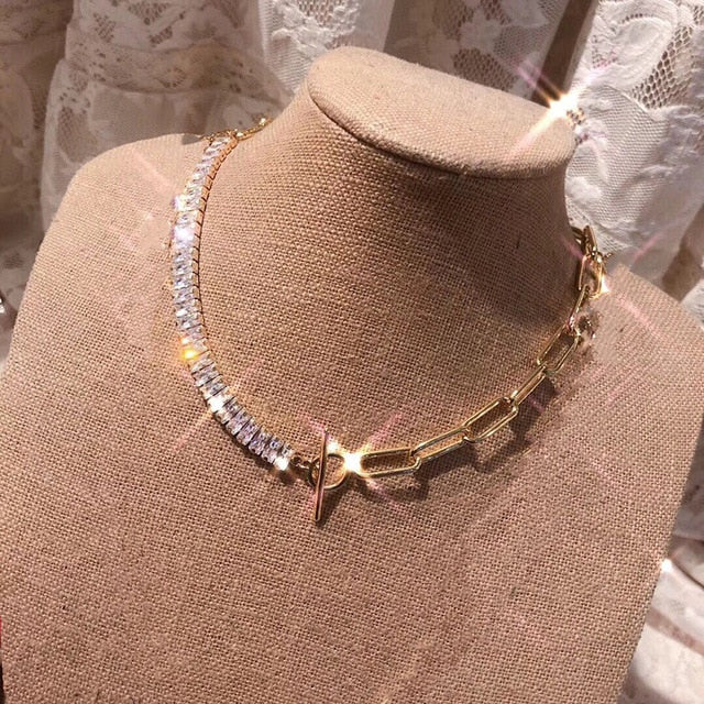 Peri'sBox Box Chain Toggle Clasp Gold Necklaces Mixed Linked Circle Necklaces for Women Minimalist Choker Necklace Hot Jewelry
