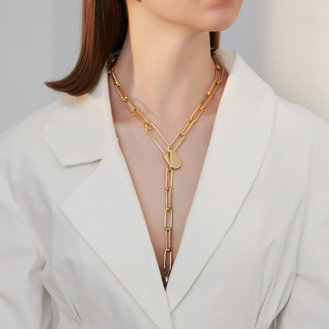 Peri'sBox Box Chain Toggle Clasp Gold Necklaces Mixed Linked Circle Necklaces for Women Minimalist Choker Necklace Hot Jewelry