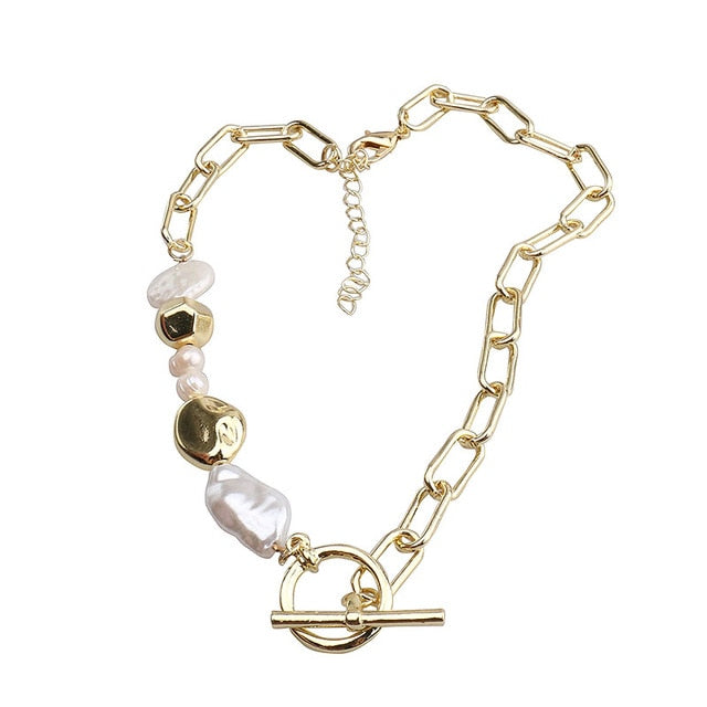 Peri'sBox Box Chain Toggle Clasp Gold Necklaces Mixed Linked Circle Necklaces for Women Minimalist Choker Necklace Hot Jewelry