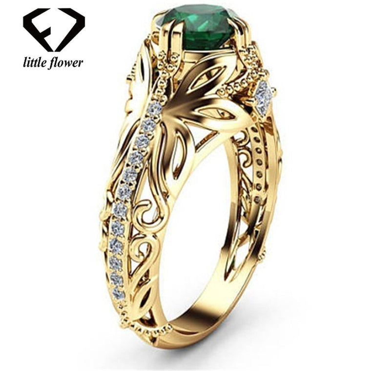 14K Gold jewelryDiamond Emerald Ring Jewelry Ornament Etoile Anillos diamond Bizuteria for Women Jade 14K Gemstone Emerald Ring