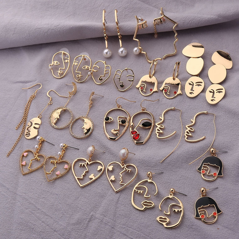 kissme Women Earrings 2020 Korea Style Fashion Jewelry Gold Color Alloy Abstract Lady Face Dangle Earrings Accessories Brincos