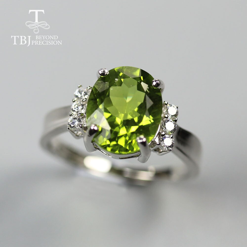 TBJ 2020 china Peridot Ring oval 9*11mm 3.9ct natural green gemtone fine jewelry 925 sterling siver for women nice gift