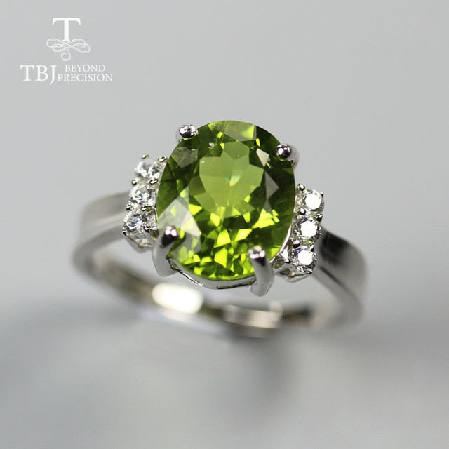 TBJ 2020 china Peridot Ring oval 9*11mm 3.9ct natural green gemtone fine jewelry 925 sterling siver for women nice gift