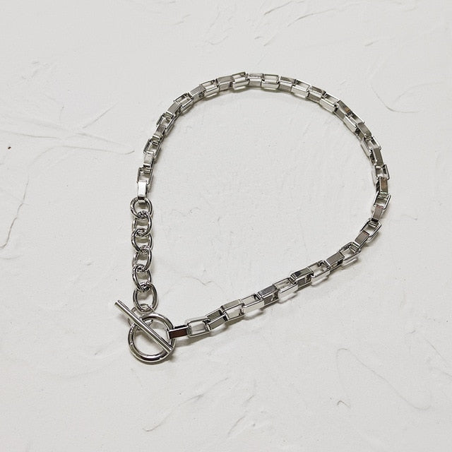 Peri'sBox Box Chain Toggle Clasp Gold Necklaces Mixed Linked Circle Necklaces for Women Minimalist Choker Necklace Hot Jewelry