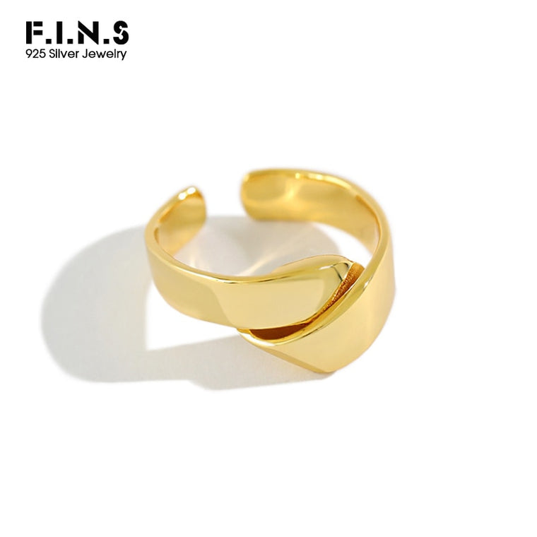 F.I.N.S Korean Woman Real 925 Sterling Silver Ring INS Glossy Knot Finger Ring Open Adjustable Wedding Party Gifts Fine Jewelry