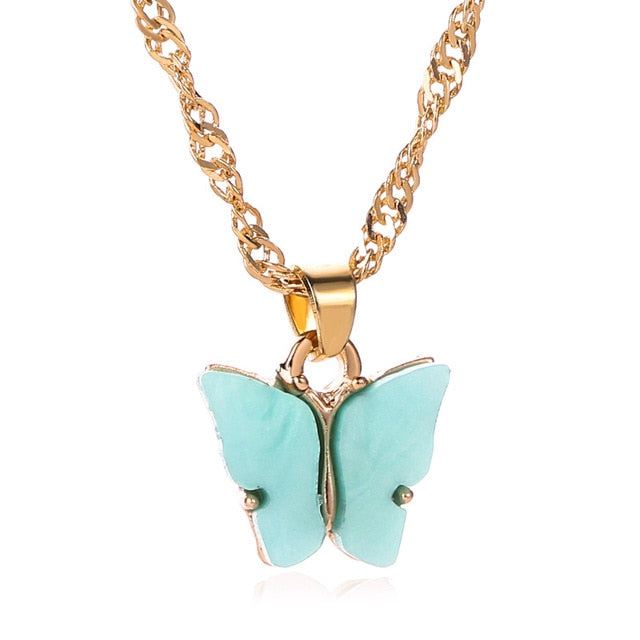 Sweet Acrylic Color Butterfly Necklace For Women Long Wild Clavicle Chain Pendant Refined Stylish Mujer Gift 2020 Trendy Gold