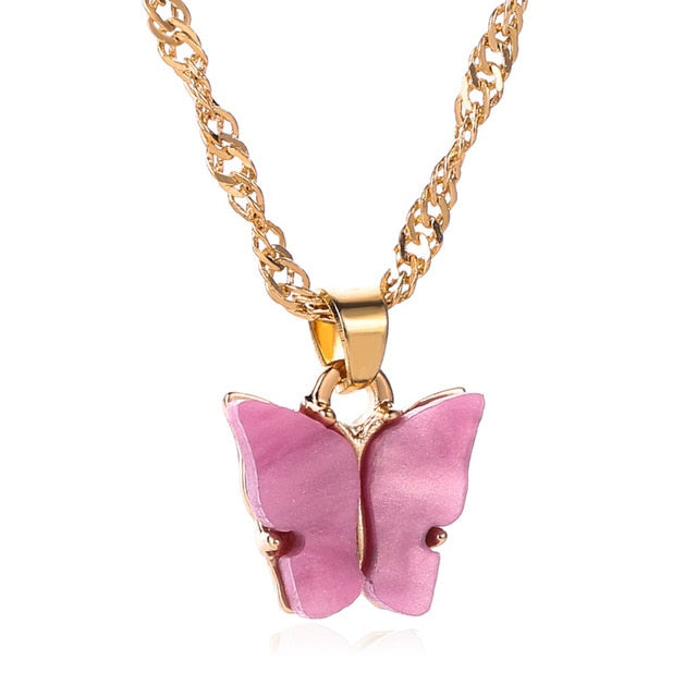 Sweet Acrylic Color Butterfly Necklace For Women Long Wild Clavicle Chain Pendant Refined Stylish Mujer Gift 2020 Trendy Gold