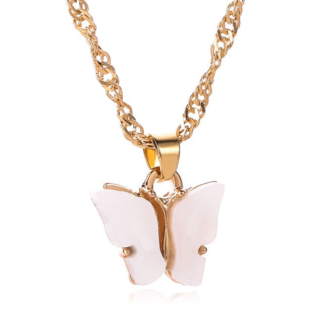 Sweet Acrylic Color Butterfly Necklace For Women Long Wild Clavicle Chain Pendant Refined Stylish Mujer Gift 2020 Trendy Gold