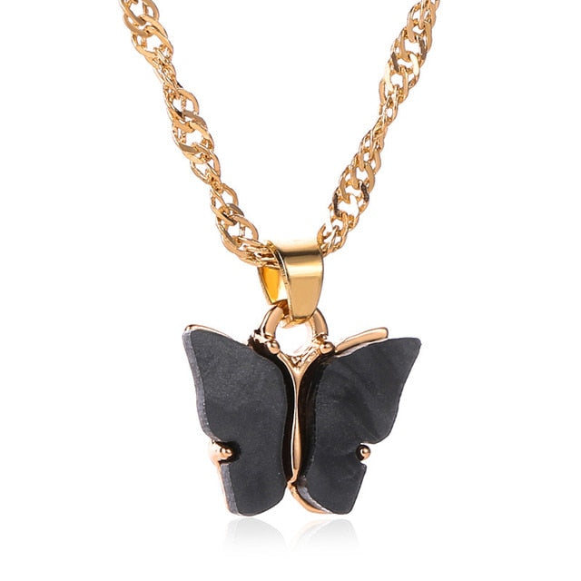 Sweet Acrylic Color Butterfly Necklace For Women Long Wild Clavicle Chain Pendant Refined Stylish Mujer Gift 2020 Trendy Gold