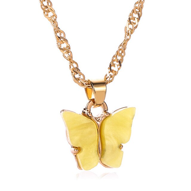 Sweet Acrylic Color Butterfly Necklace For Women Long Wild Clavicle Chain Pendant Refined Stylish Mujer Gift 2020 Trendy Gold