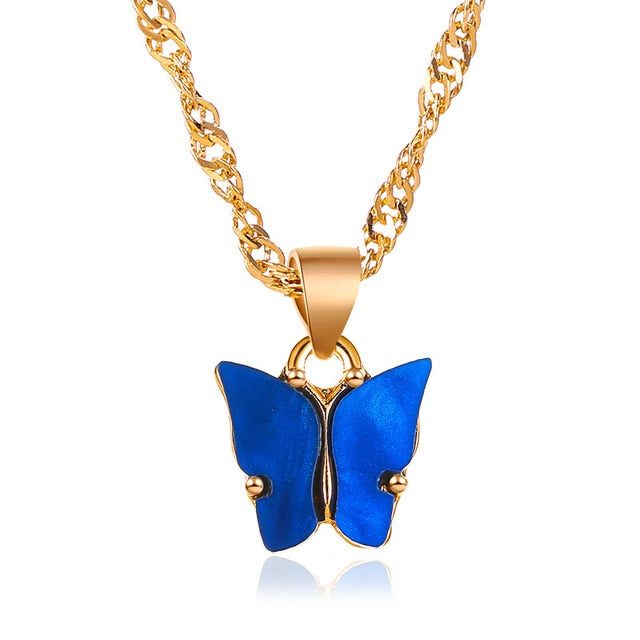 Sweet Acrylic Color Butterfly Necklace For Women Long Wild Clavicle Chain Pendant Refined Stylish Mujer Gift 2020 Trendy Gold
