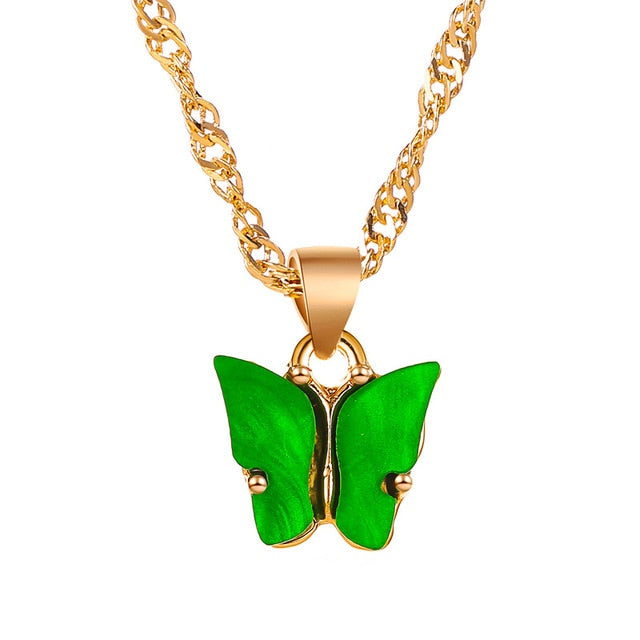 Sweet Acrylic Color Butterfly Necklace For Women Long Wild Clavicle Chain Pendant Refined Stylish Mujer Gift 2020 Trendy Gold