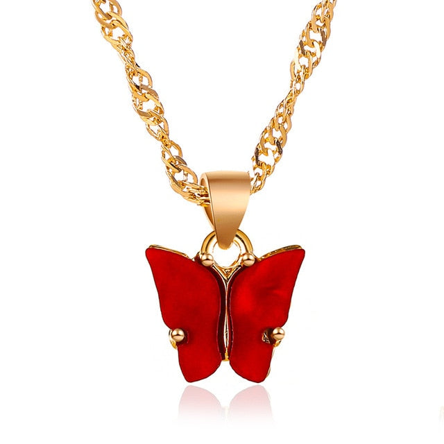 Sweet Acrylic Color Butterfly Necklace For Women Long Wild Clavicle Chain Pendant Refined Stylish Mujer Gift 2020 Trendy Gold