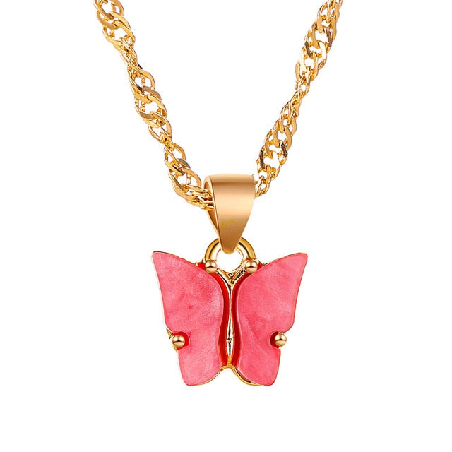 Sweet Acrylic Color Butterfly Necklace For Women Long Wild Clavicle Chain Pendant Refined Stylish Mujer Gift 2020 Trendy Gold