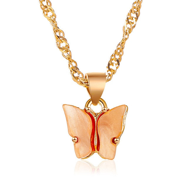 Sweet Acrylic Color Butterfly Necklace For Women Long Wild Clavicle Chain Pendant Refined Stylish Mujer Gift 2020 Trendy Gold