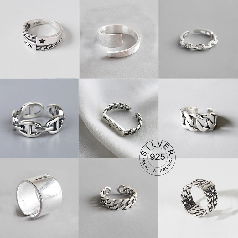 Vintage Silver Color Metal Punk Letter Open Rings Design Finger Rings for Women men Party Jewelry Gifts LETTER