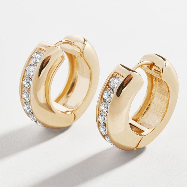 Women CZ Rainbow Earrings Cubic Zirconia Ear Cuff Set for Female Trendy Gold Huggie Clip on Earrings Earcuff Crystal Jewelry