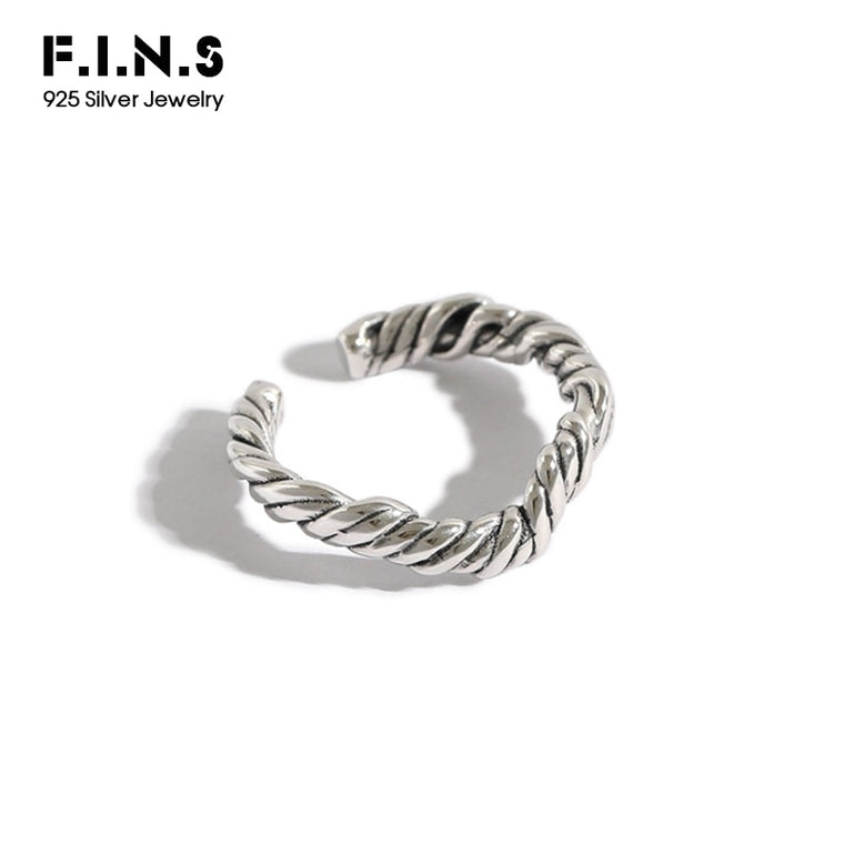 F.I.N.S Korean Pure 100% 925 Sterling Silver Ring Retro Vintage Irregular Wave Twist Finger Rings for Women Silver Ring 925