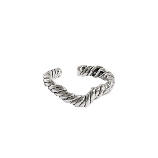 F.I.N.S Korean Pure 100% 925 Sterling Silver Ring Retro Vintage Irregular Wave Twist Finger Rings for Women Silver Ring 925